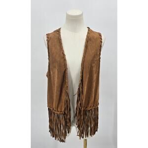 Coco Jameson Cowgirl Style Tan Fringe Faux Suede Vest